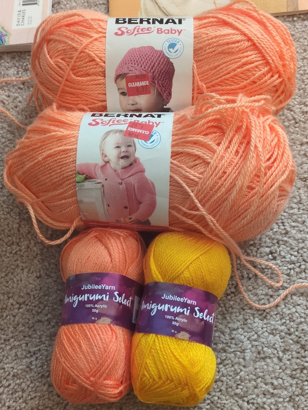 Bernat Softee Baby Yarn - Peach & Orange Skeins